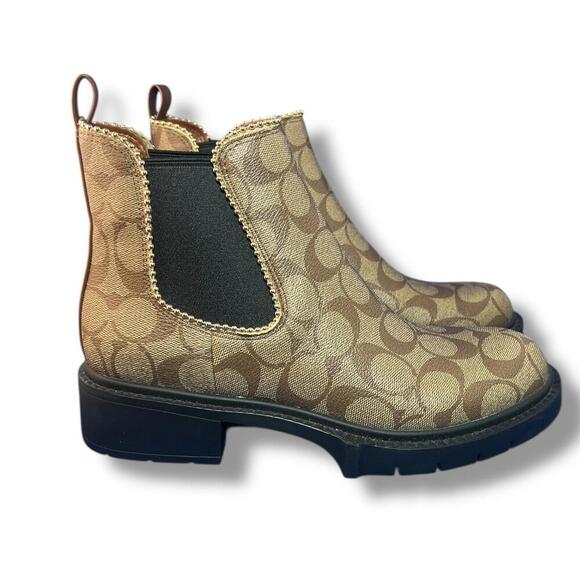 Coach Levy Signature Canvas Leather Bootie Khaki Black Women’s 7.5 | EU 38 - Picture 1 of 10